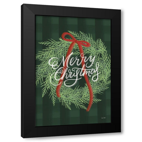 Merry Christmas Wreath Black Modern Wood Framed Art Print with Double Matting by House Fenway