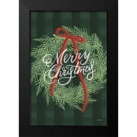 Merry Christmas Wreath Black Modern Wood Framed Art Print by House Fenway
