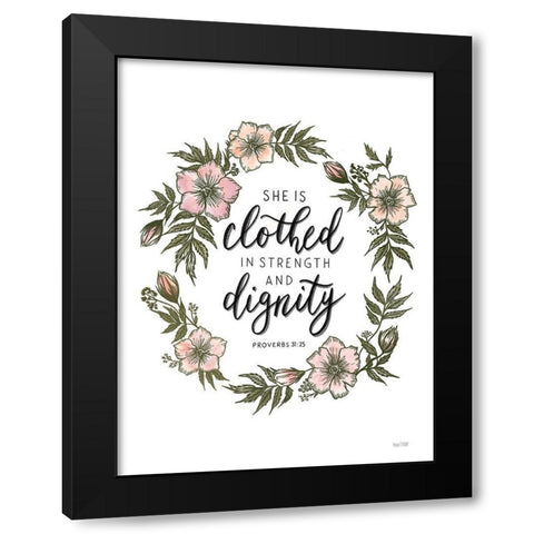 Floral She is Clothed Black Modern Wood Framed Art Print with Double Matting by House Fenway