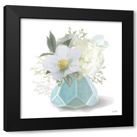 Posies in Blue Black Modern Wood Framed Art Print with Double Matting by House Fenway