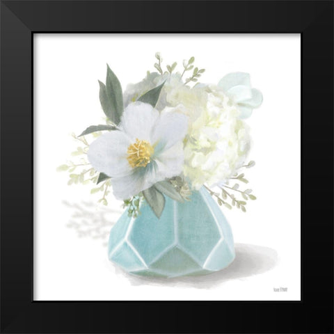 Posies in Blue Black Modern Wood Framed Art Print by House Fenway