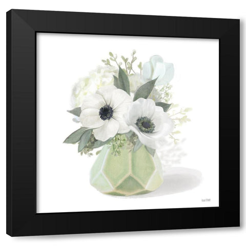 Posies in Green Black Modern Wood Framed Art Print with Double Matting by House Fenway