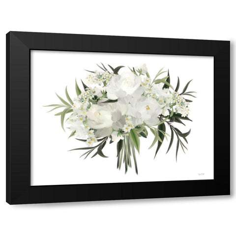 White Boho Bouquet Black Modern Wood Framed Art Print with Double Matting by House Fenway
