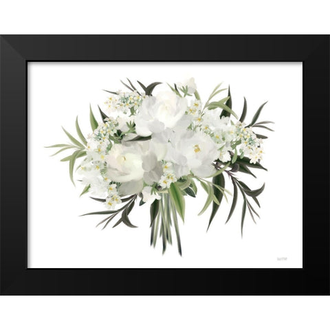 White Boho Bouquet Black Modern Wood Framed Art Print by House Fenway
