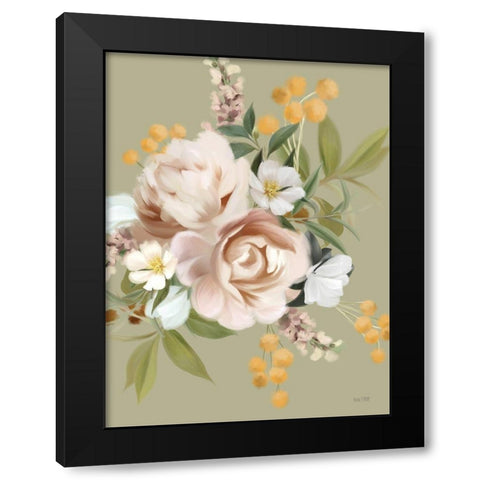 Moody Peonies Black Modern Wood Framed Art Print with Double Matting by House Fenway