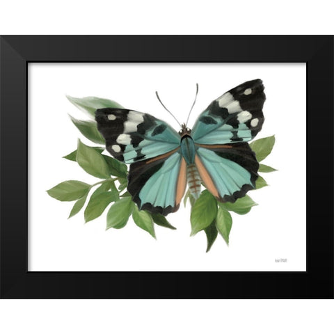 Botanical Butterfly Common Gem  Black Modern Wood Framed Art Print by House Fenway