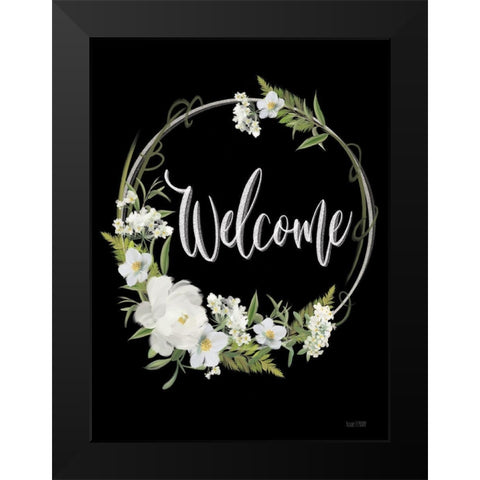 Welcome Black Modern Wood Framed Art Print by House Fenway