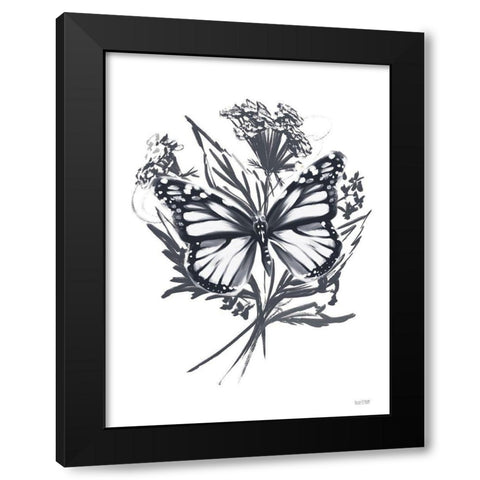 Black And White Butterfly Black Modern Wood Framed Art Print with Double Matting by House Fenway