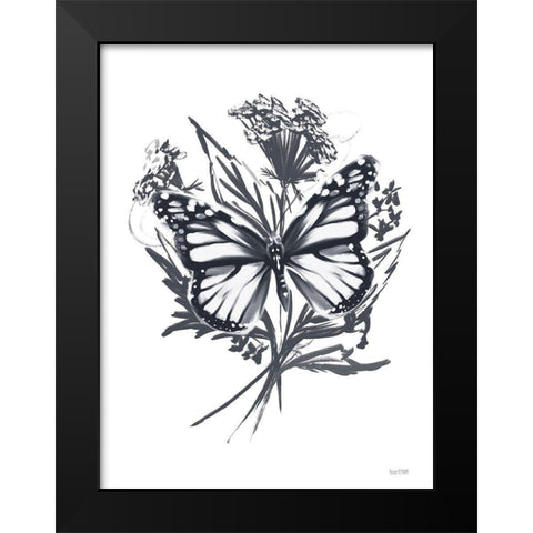 Black And White Butterfly Black Modern Wood Framed Art Print by House Fenway