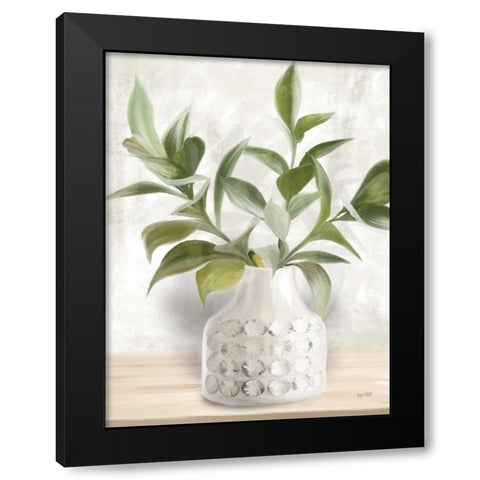 Ivory Ficus Stems Black Modern Wood Framed Art Print with Double Matting by House Fenway
