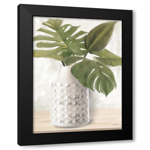 Ivory Monstera Stem Black Modern Wood Framed Art Print by House Fenway