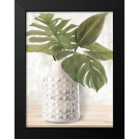 Ivory Monstera Stem Black Modern Wood Framed Art Print by House Fenway