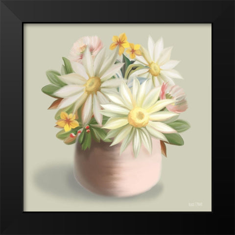 Sunny Floral Bouquet Black Modern Wood Framed Art Print by House Fenway