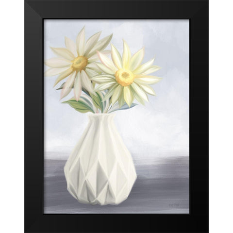 Sunny Floral Blues Black Modern Wood Framed Art Print by House Fenway