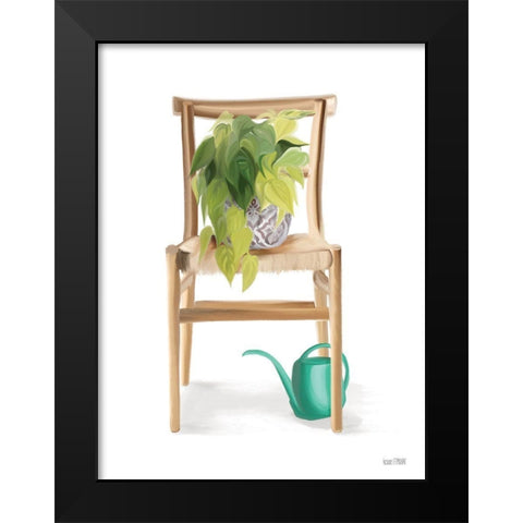 Plant Lover Wicker Chair Black Modern Wood Framed Art Print by House Fenway