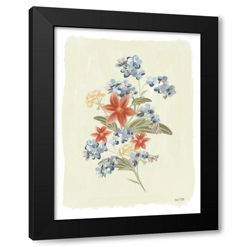 Forget Me Not Floral Black Modern Wood Framed Art Print by House Fenway