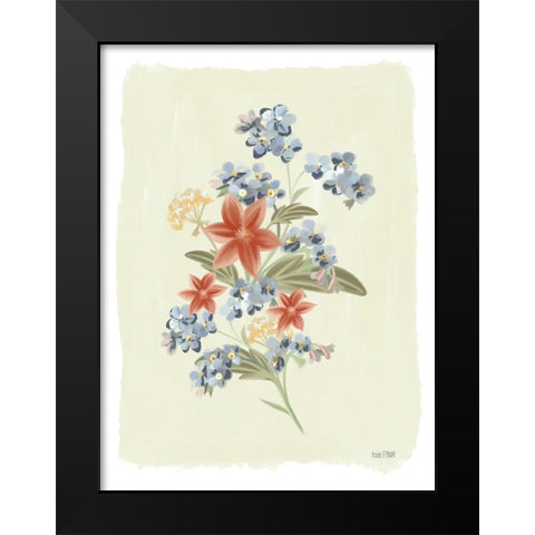 Forget Me Not Floral Black Modern Wood Framed Art Print by House Fenway