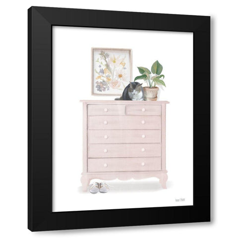 Cat Nap Spot Black Modern Wood Framed Art Print with Double Matting by House Fenway