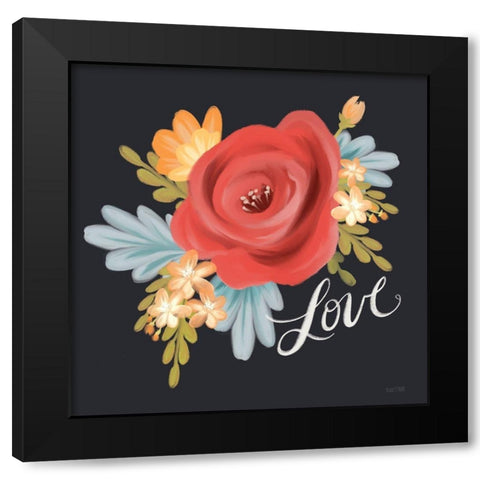 Love Floral Black Modern Wood Framed Art Print by House Fenway