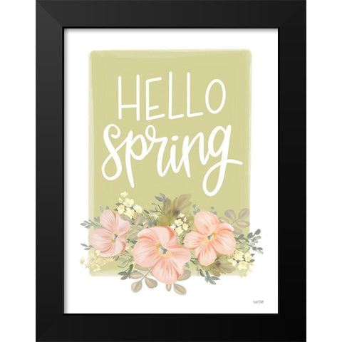 Hello Spring Floral Black Modern Wood Framed Art Print by House Fenway