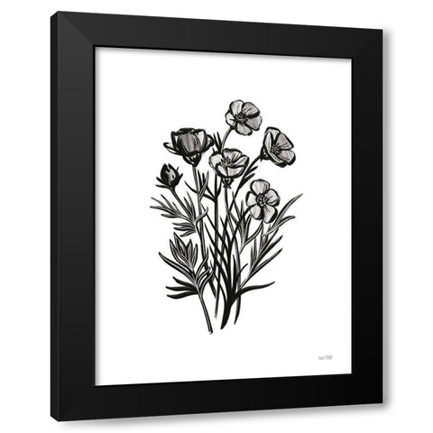 Pen and Ink Wildflower II Black Modern Wood Framed Art Print by House Fenway