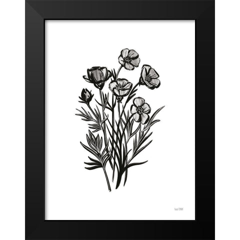 Pen and Ink Wildflower II Black Modern Wood Framed Art Print by House Fenway