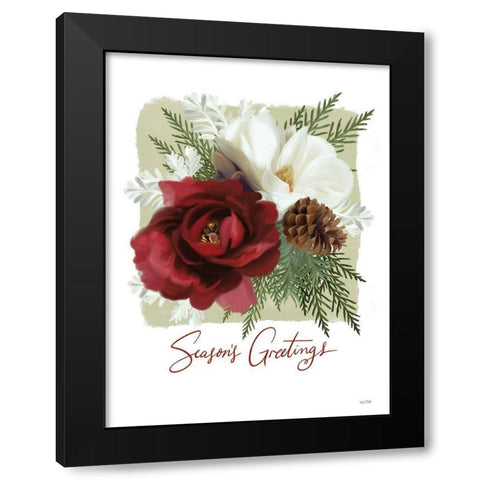 Botanical Seasons Greetings Black Modern Wood Framed Art Print by House Fenway