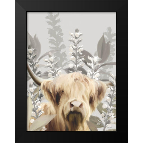Hairy Highland in the Field Black Modern Wood Framed Art Print by House Fenway