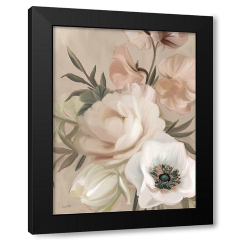 Blush Peony Bouquet Black Modern Wood Framed Art Print by House Fenway