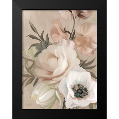 Blush Peony Bouquet Black Modern Wood Framed Art Print by House Fenway