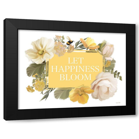 Let Happiness Bloom Black Modern Wood Framed Art Print by House Fenway