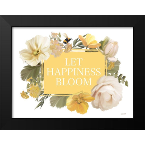 Let Happiness Bloom Black Modern Wood Framed Art Print by House Fenway