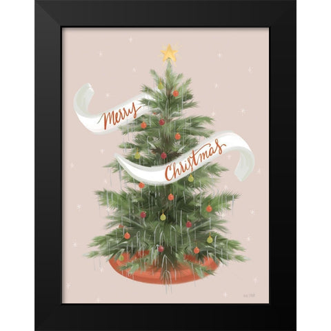 Merry Christmas Tinsel Tree Black Modern Wood Framed Art Print by House Fenway