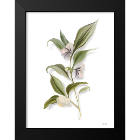 White Blossom Botanical Black Modern Wood Framed Art Print by House Fenway