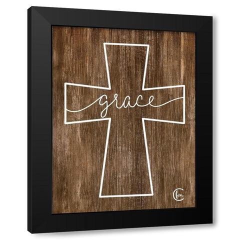 Grace Cross Black Modern Wood Framed Art Print with Double Matting by Fearfully Made Creations