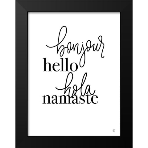 Hello Languages Black Modern Wood Framed Art Print by Fearfully Made Creations