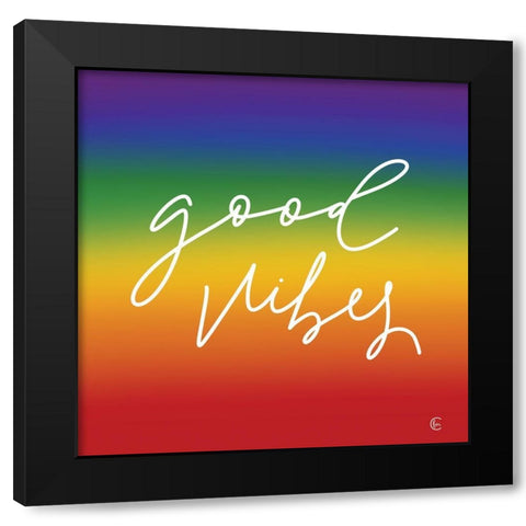 Rainbow Good Vibes Black Modern Wood Framed Art Print with Double Matting by Fearfully Made Creations