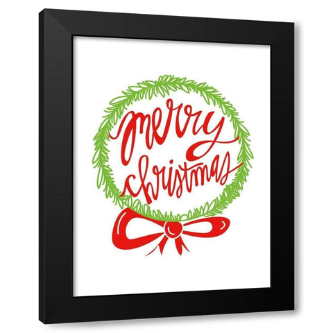Merry Christmas Wreath    Black Modern Wood Framed Art Print by Barrett, Erin
