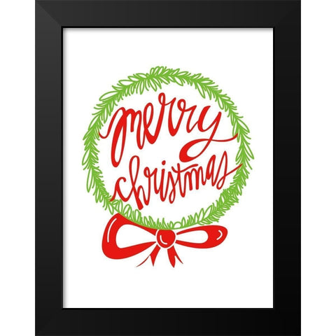 Merry Christmas Wreath    Black Modern Wood Framed Art Print by Barrett, Erin