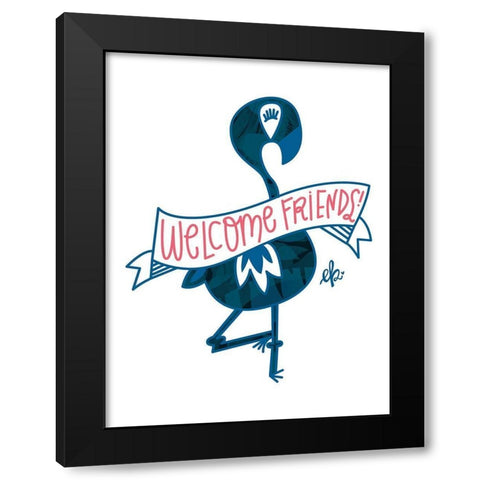 Flamingo Welcome Friends Black Modern Wood Framed Art Print by Barrett, Erin