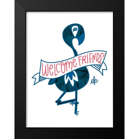 Flamingo Welcome Friends Black Modern Wood Framed Art Print by Barrett, Erin