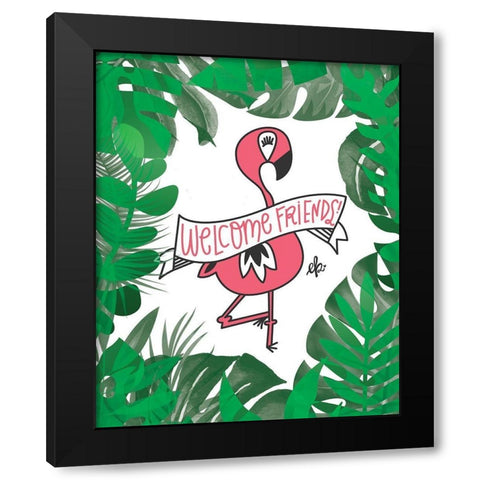 Flamingo Welcome Friends Black Modern Wood Framed Art Print by Barrett, Erin
