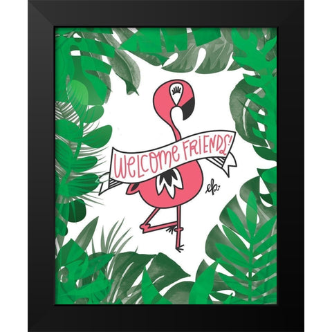 Flamingo Welcome Friends Black Modern Wood Framed Art Print by Barrett, Erin
