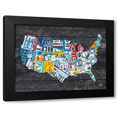 USA License Plate Map Black Modern Wood Framed Art Print by Hallowell, Britt