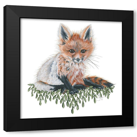 Baby Fox Black Modern Wood Framed Art Print with Double Matting by Holllihocks Art