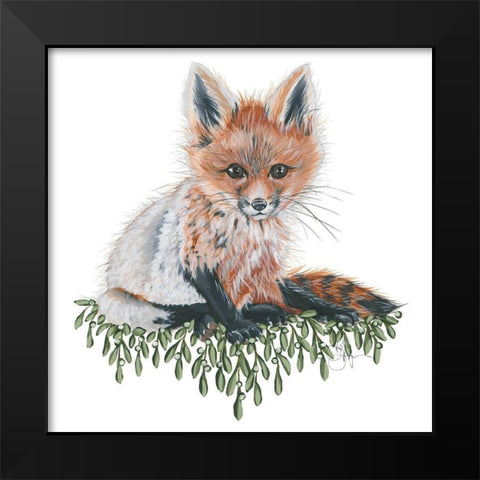 Baby Fox Black Modern Wood Framed Art Print by Holllihocks Art