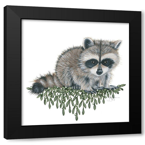 Baby Raccoon Black Modern Wood Framed Art Print by Holllihocks Art