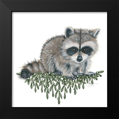 Baby Raccoon Black Modern Wood Framed Art Print by Holllihocks Art