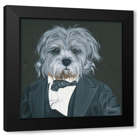 Dog in Suit Black Modern Wood Framed Art Print by Holllihocks Art