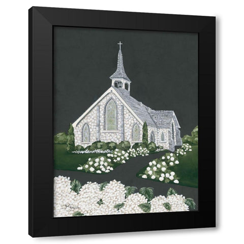 White Church Black Modern Wood Framed Art Print with Double Matting by Hollihocks Art
